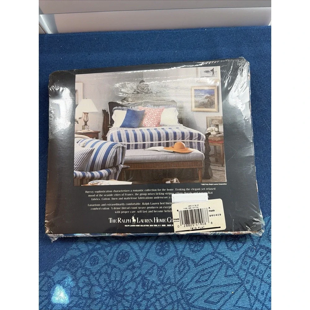Vintage Ralph Lauren Jardin Blue Floral Twin Flat Sheet Made in USA NIP NOS